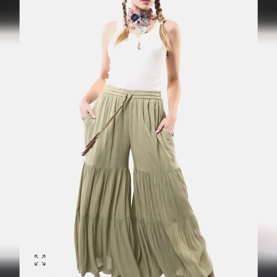 Nwt Aratta Silent Journey Wide Leg Palazzo Tired Boho Pants Xl